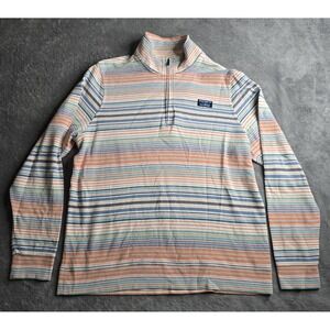 LL Bean Comfort Stretch Performance Pique Quarter Zip Pullover Mens Large Stripe